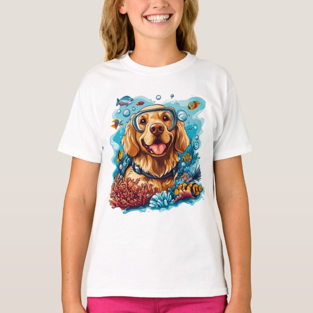 Golden Retriever Dog Snorkeling Coral Reef T-Shirt (Vorderseite)