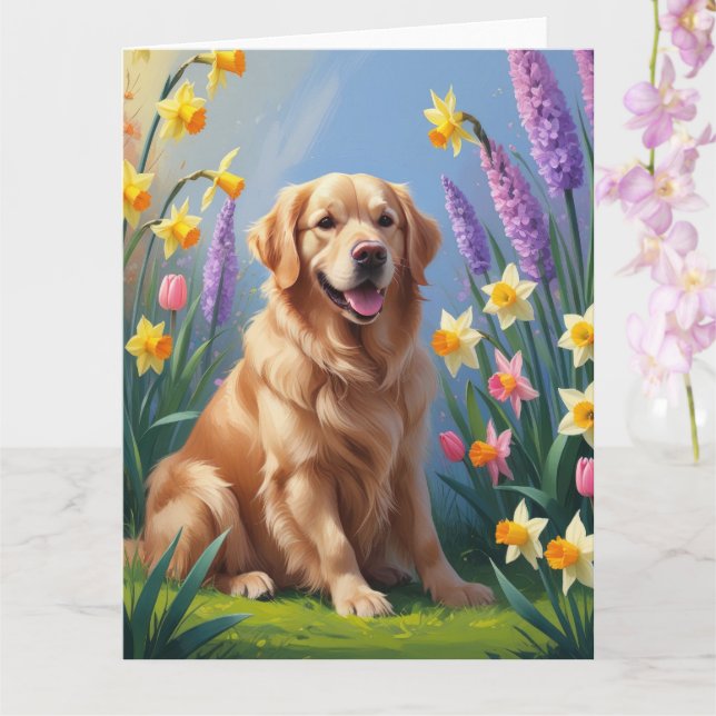 Golden Retriever Dog Spring Blumen Malerei Karte (Orchidee)