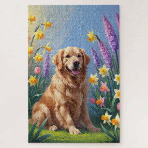 Golden Retriever Dog Spring Blumen Malerei Puzzle