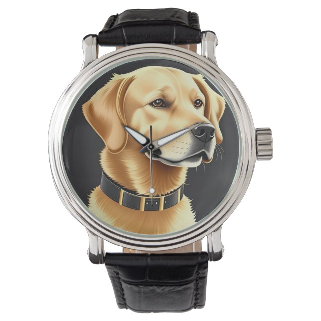 Golden Retriever Dog Tragen eines Lederkronen Armbanduhr (Vorderseite)