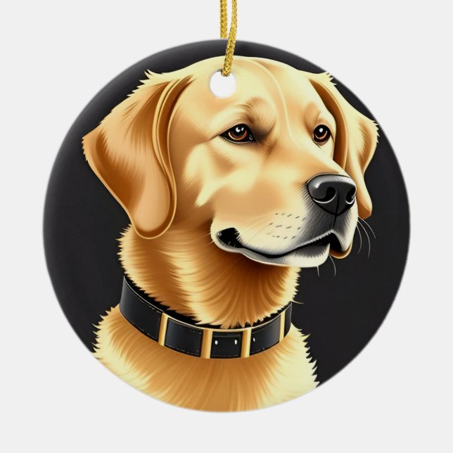 Golden Retriever Dog Tragen eines Lederkronen Keramik Ornament (Vorne)