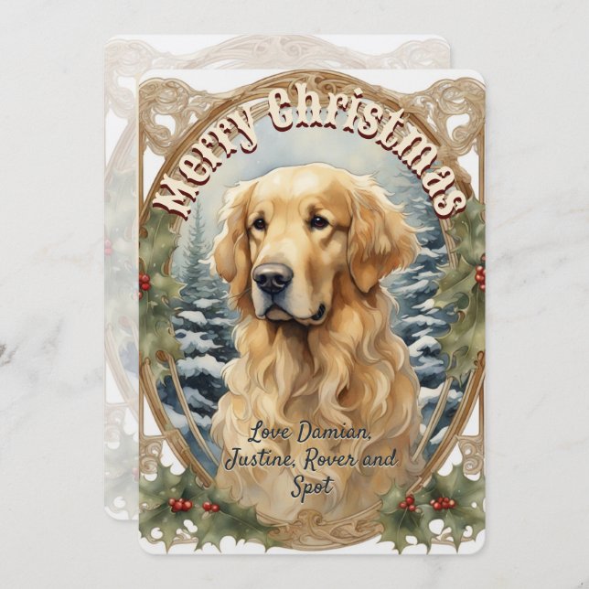 Golden Retriever Dog Vintage Weihnachtskarte Feiertagskarte (Vorne/Hinten)