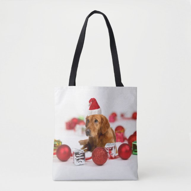Golden Retriever Dog W Red Weihnachtsmannmütze (Vorderseite)