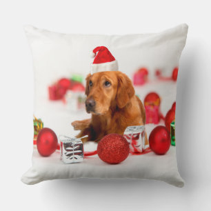 Golden Retriever Dog W Rote Weihnachtsmannmütze We Kissen