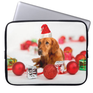 Golden Retriever Dog W Rote Weihnachtsmannmütze We Laptopschutzhülle