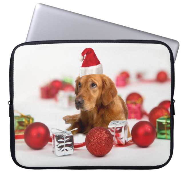 Golden Retriever Dog W Rote Weihnachtsmannmütze We Laptopschutzhülle (Vorderseite)