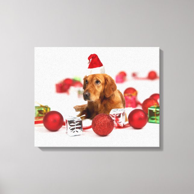 Golden Retriever Dog W Rote Weihnachtsmannmütze We Leinwanddruck (Vorderseite)