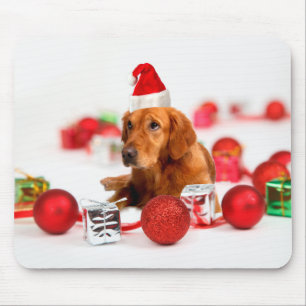 Golden Retriever Dog W Rote Weihnachtsmannmütze We Mousepad