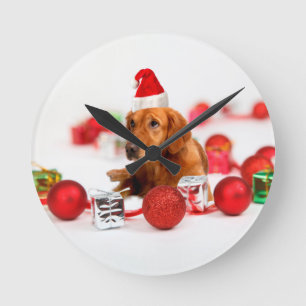 Golden Retriever Dog W Rote Weihnachtsmannmütze We Runde Wanduhr