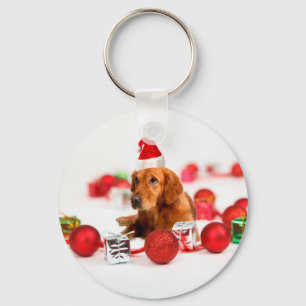 Golden Retriever Dog W Rote Weihnachtsmannmütze We Schlüsselanhänger