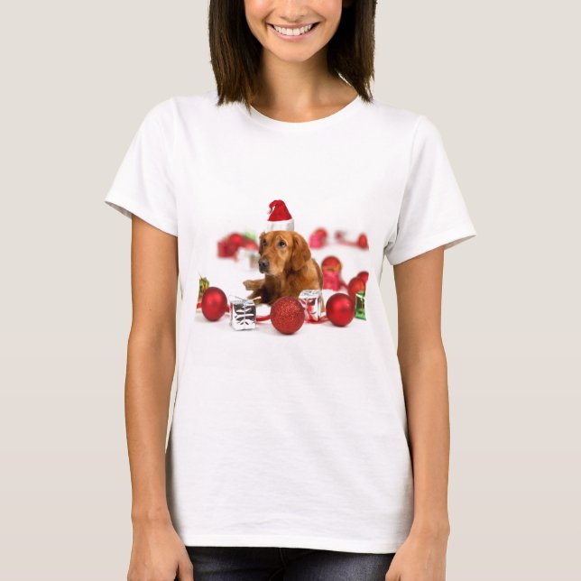 Golden Retriever Dog W Rote Weihnachtsmannmütze We T-Shirt (Vorderseite)