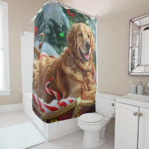 Golden Retriever Dog Weihnachten Duschvorhang