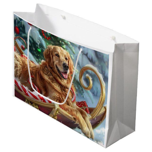 Golden Retriever Dog Weihnachten Große Geschenktüte (Vorderseite Schrägansicht)