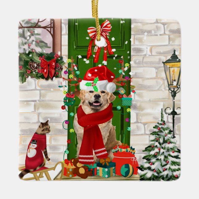 Golden Retriever Dog Weihnachten Keramikornament (Vorderseite)