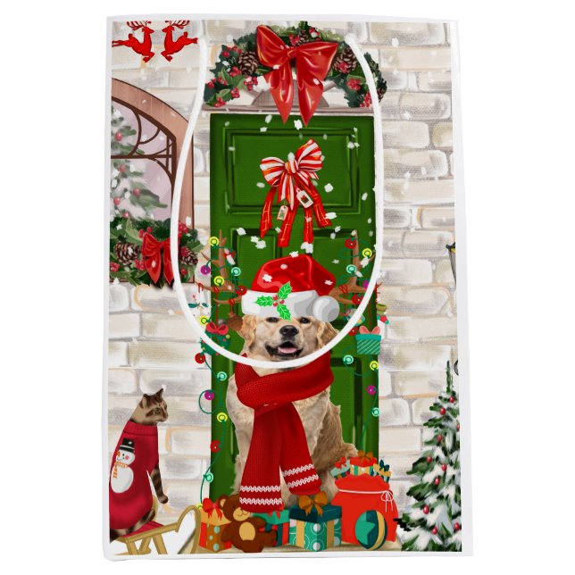 Golden Retriever Dog Weihnachten Mittlere Geschenktüte (Vorderseite)