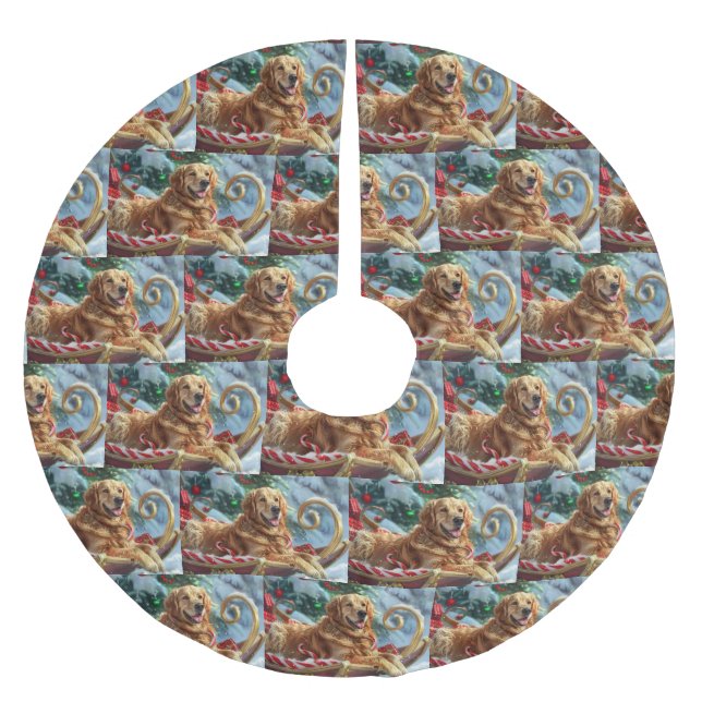 Golden Retriever Dog Weihnachten Polyester Weihnachtsbaumdecke (Vorderseite)