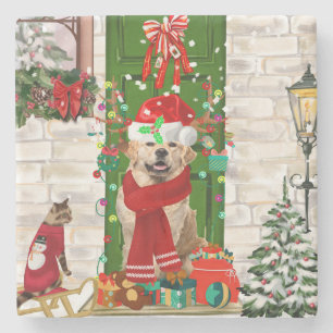 Golden Retriever Dog Weihnachten Steinuntersetzer