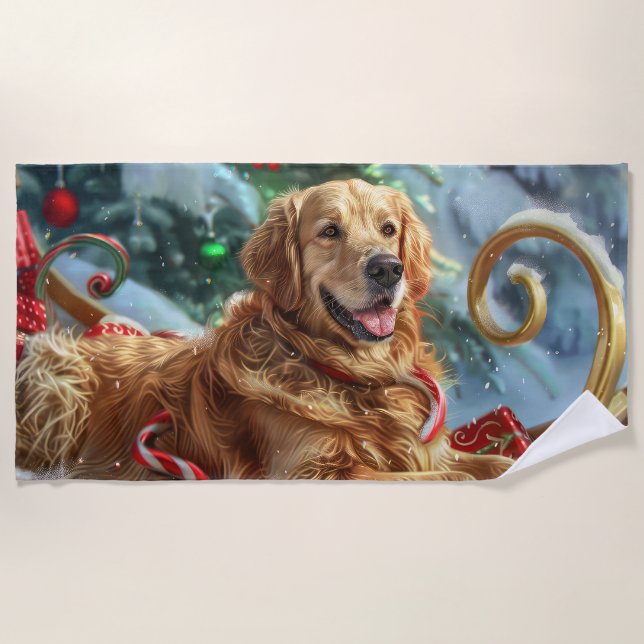 Golden Retriever Dog Weihnachten Strandtuch (Vorderseite)