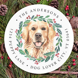 Golden Retriever Dog Weihnachts-Rücksendeadresse Runder Aufkleber
