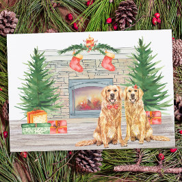 Golden Retriever Dog Weihnachtsfeuer Feiertagskarte