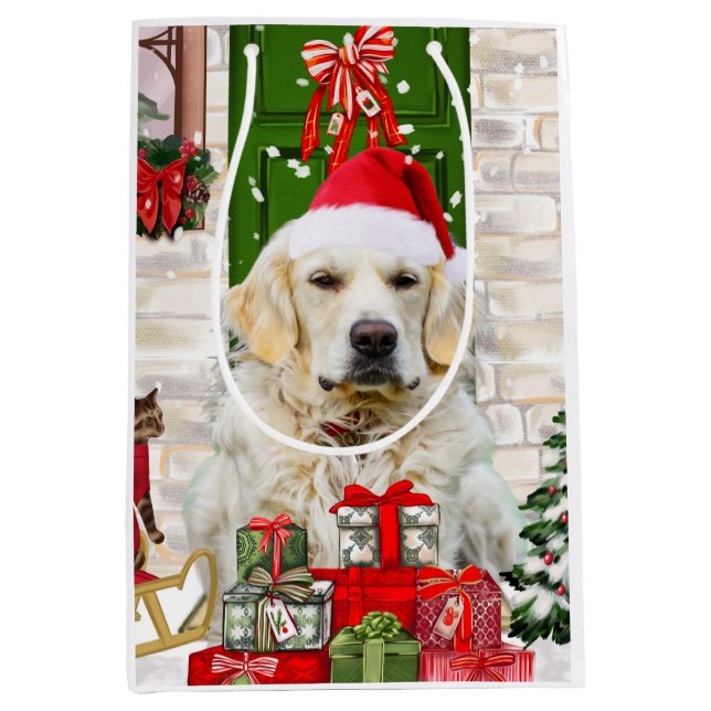 Golden Retriever Dog Weihnachtsgeschenk Tasche Mittlere Geschenktüte (Vorderseite)
