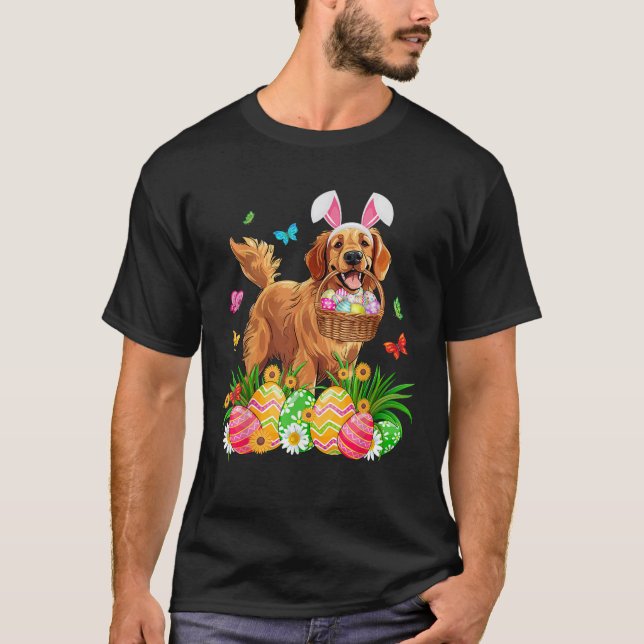 Golden Retriever Dog With Bunny Ears Egg Basket Ea T-Shirt (Vorderseite)