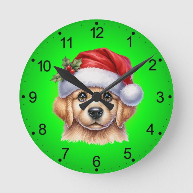 Golden Retriever Dog with Santa Claus Style-82535 Runde Wanduhr (Vorderseite)