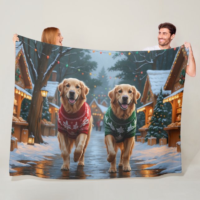 Golden Retriever Dogs Christmas Snow Holiday Fleecedecke (Beispiel)