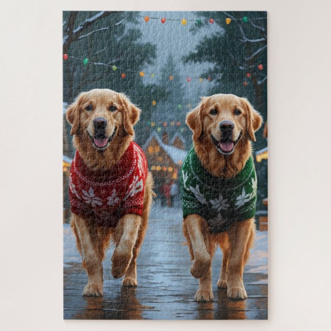 Golden Retriever Dogs Christmas Snow Holiday Puzzle (Vertikal)