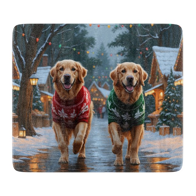Golden Retriever Dogs Christmas Snow Holiday Schneidebrett (Vorderseite)