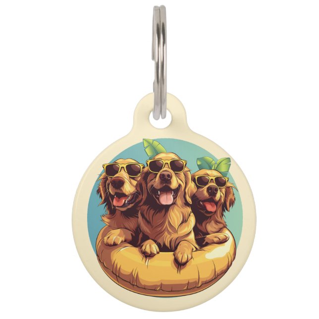 Golden Retriever Dogs Summer Pool Floods Haustiermarke (Vorderseite)