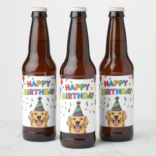 Golden Retriever Doodle Happy Birthday Bierflaschenetikett