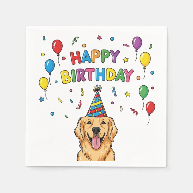 Golden Retriever Doodle Happy Birthday Serviette (Vorderseite)