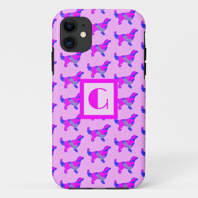 Golden Retriever Dose Lover Pink & Blue Monogram Case-Mate iPhone Hülle (Rückseite)