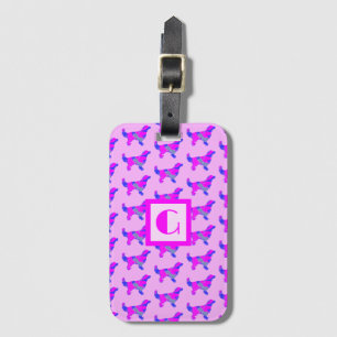 Golden Retriever Dose Lover Pink & Blue Monogram Gepäckanhänger