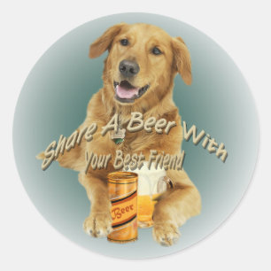 Golden Retriever Ein Bier teilen Runder Aufkleber
