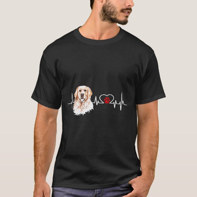 Golden Retriever Ekg Heartbeat Heart Line Liebe T-Shirt (Vorderseite)