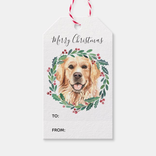 Golden Retriever Elegante Dog Frohe Weihnachten Geschenkanhänger (Vorderseite)