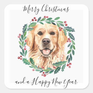 Golden Retriever Elegante Dog Frohe Weihnachten Quadratischer Aufkleber