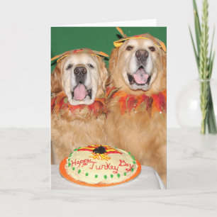 Golden Retriever Erntedank nimmt den Kuchen Karte