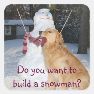 Golden retriever errichtet einen Schneemann Quadratischer Aufkleber