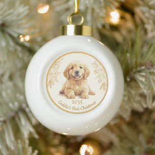 Golden Retriever erstes Weihnachten Keramik Kugel-Ornament