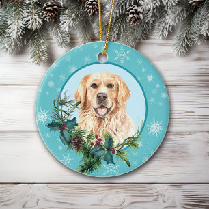 Golden Retriever Evergreen Blue Snowflake Keramik Ornament