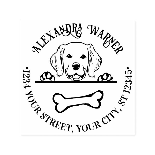 Golden Retriever Eying Bone Name Rücksendeadresse Permastempel (Design)