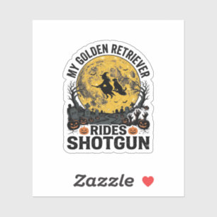 Golden Retriever fährt mit Shotgun Halloween Hexen Aufkleber