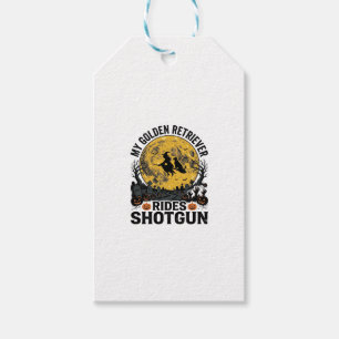 Golden Retriever fährt mit Shotgun Halloween Hexen Geschenkanhänger