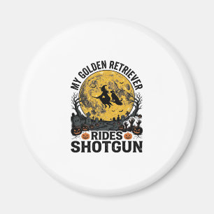 Golden Retriever fährt mit Shotgun Halloween Hexen Magnet