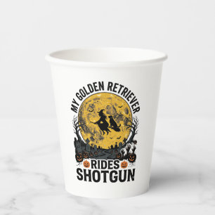 Golden Retriever fährt mit Shotgun Halloween Hexen Pappbecher