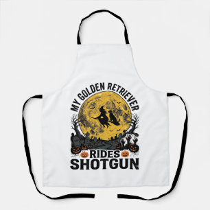 Golden Retriever fährt mit Shotgun Halloween Hexen Schürze