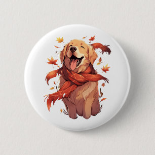 Golden Retriever Fall Dose Herbst Blätter Button